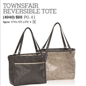 THIRTY-ONE JEWEL townsfair reversible tote bag charcoal and gold shoulder purse